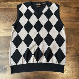 Ben Sherman Mens Signature Argyle Sweater Vest Black/Gray V-Neck Size M